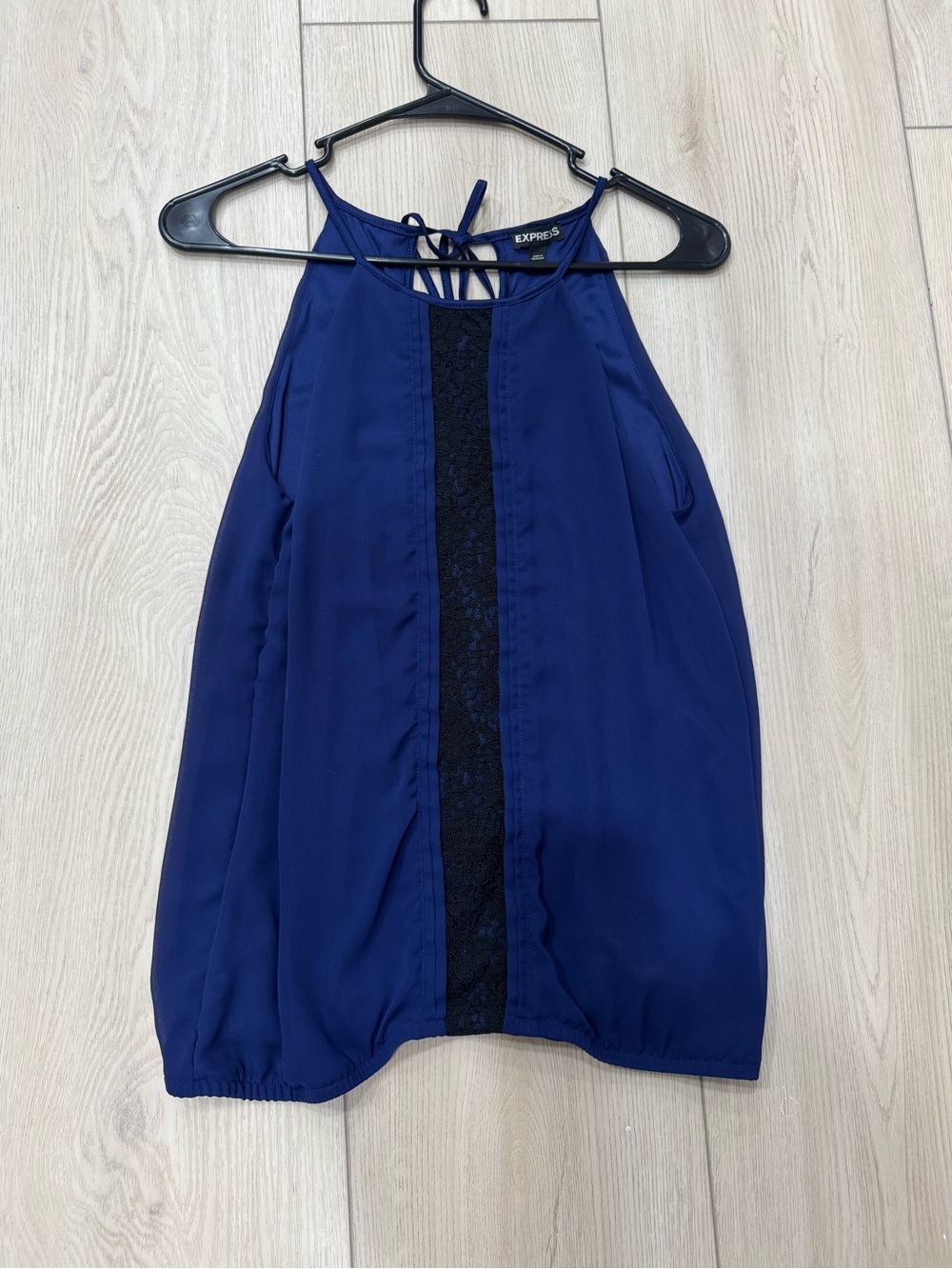 Express Navy Halter Top with Black Lace Panel